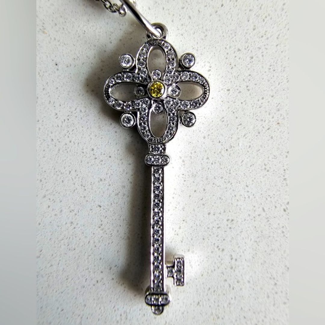 Tiffany & Co. Platinum Victoria Key Pendant Necklace with Diamonds
