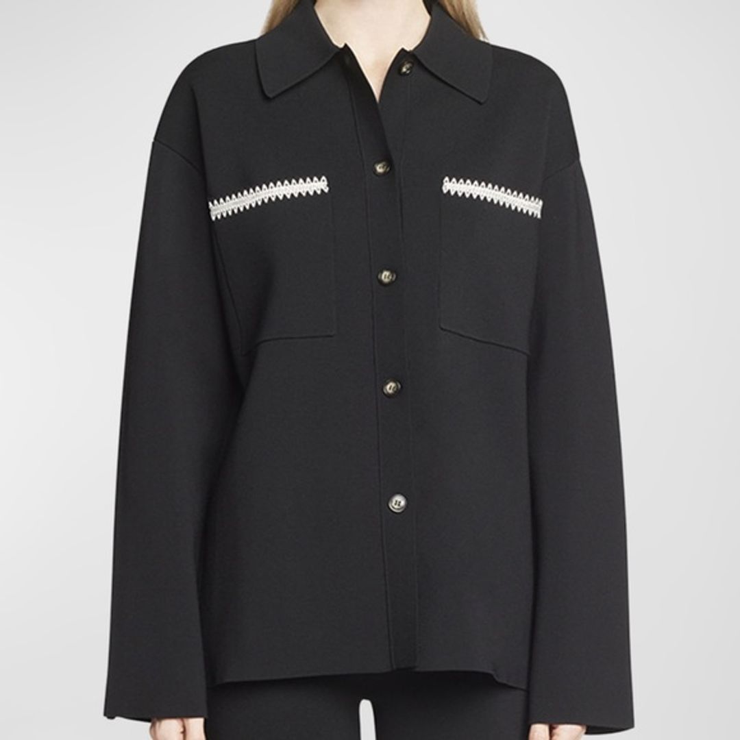 Nanushka Silvia Black Crochet Shirt Jacket