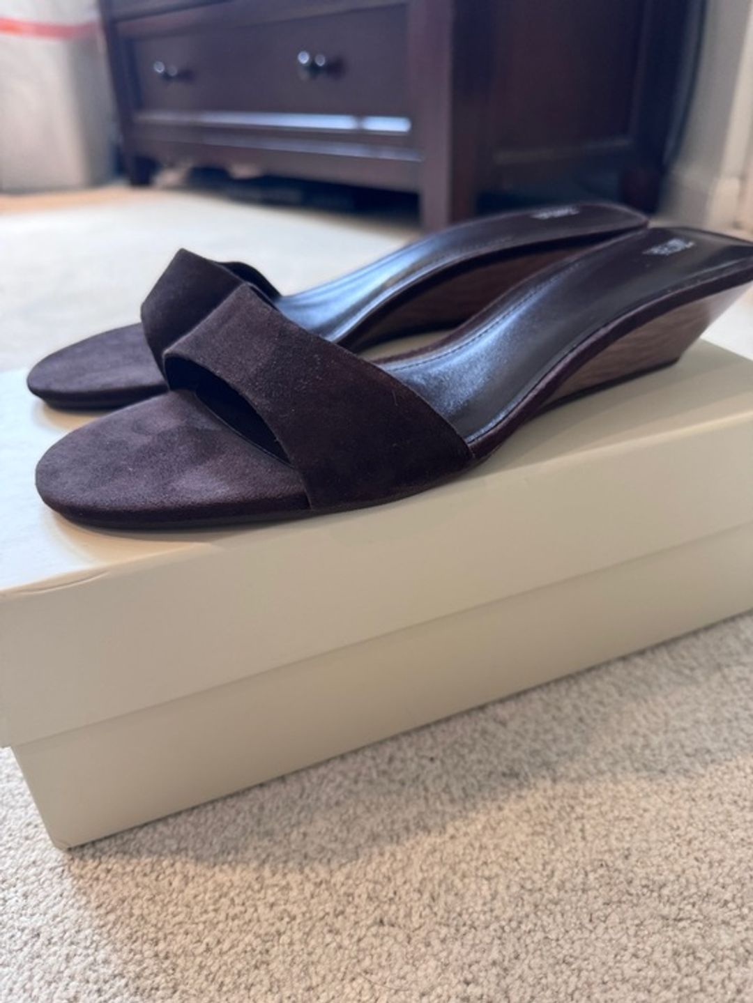 NWT Zara Wedge Sandal in Brown Suede
