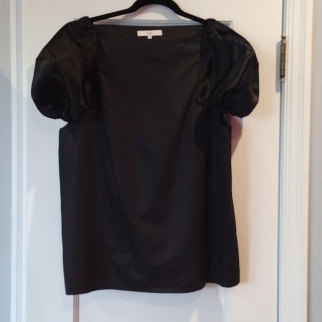 Tibi Black Cotton Sateen Box Sleeve Top