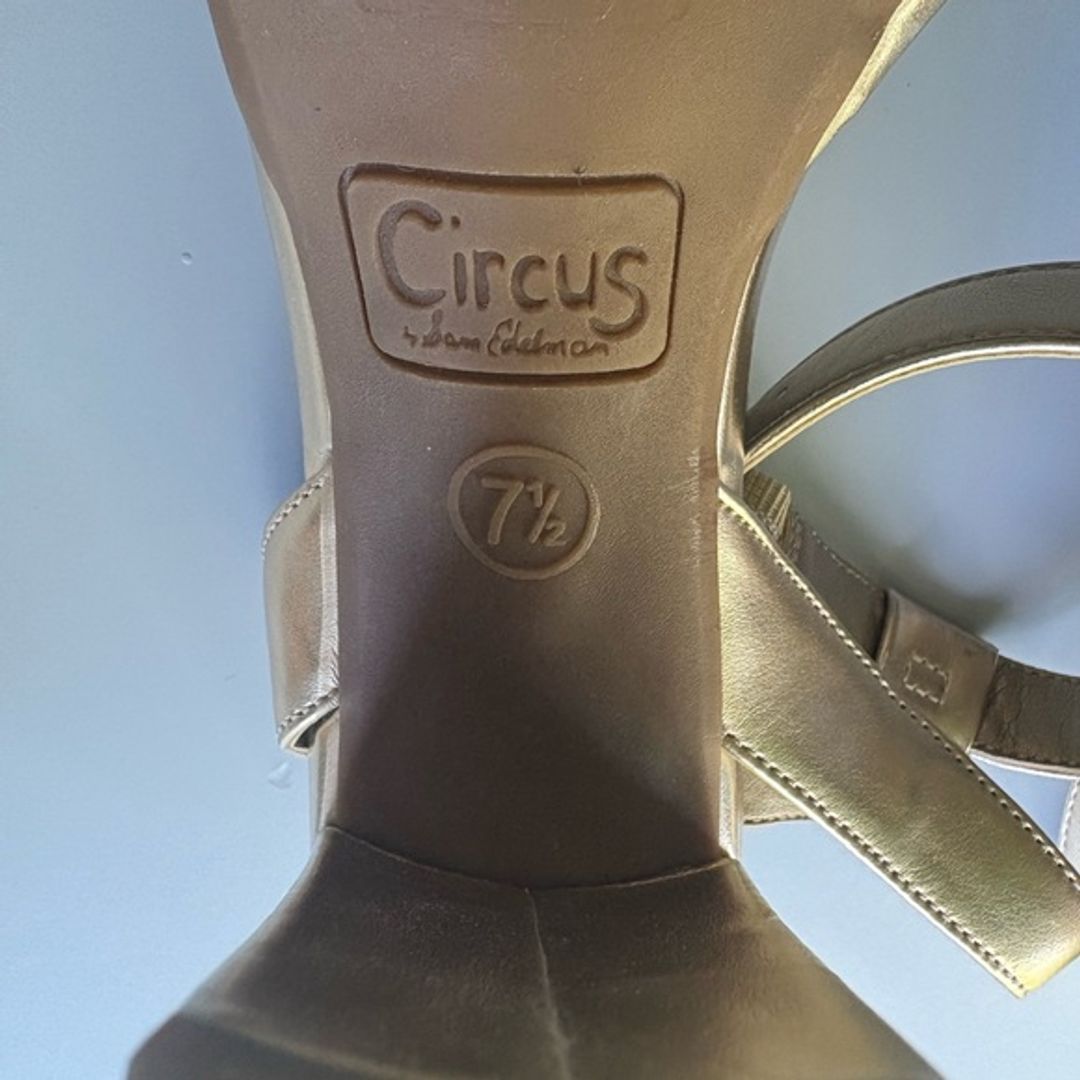 Circus by Sam Edelman Metallic Gold Heels  
Key Details:  
Brand: Sam.  
Size and Size Locale: 7.5, US  
Color: Gold  
Category: Heels  
Special Features: Metallic finish, sturdy platform, excellent condition