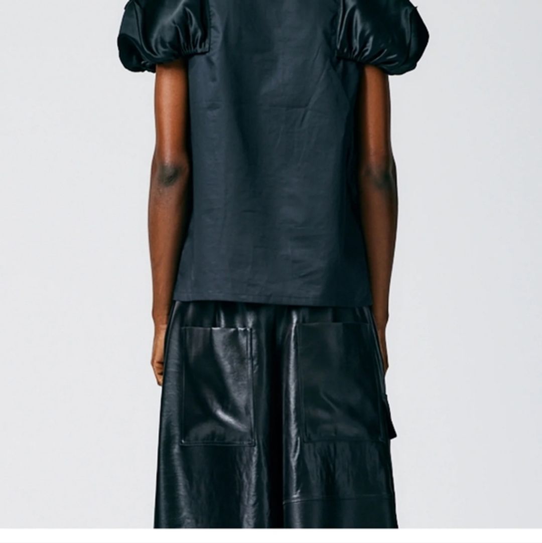 Tibi Black Cotton Sateen Box Sleeve Top