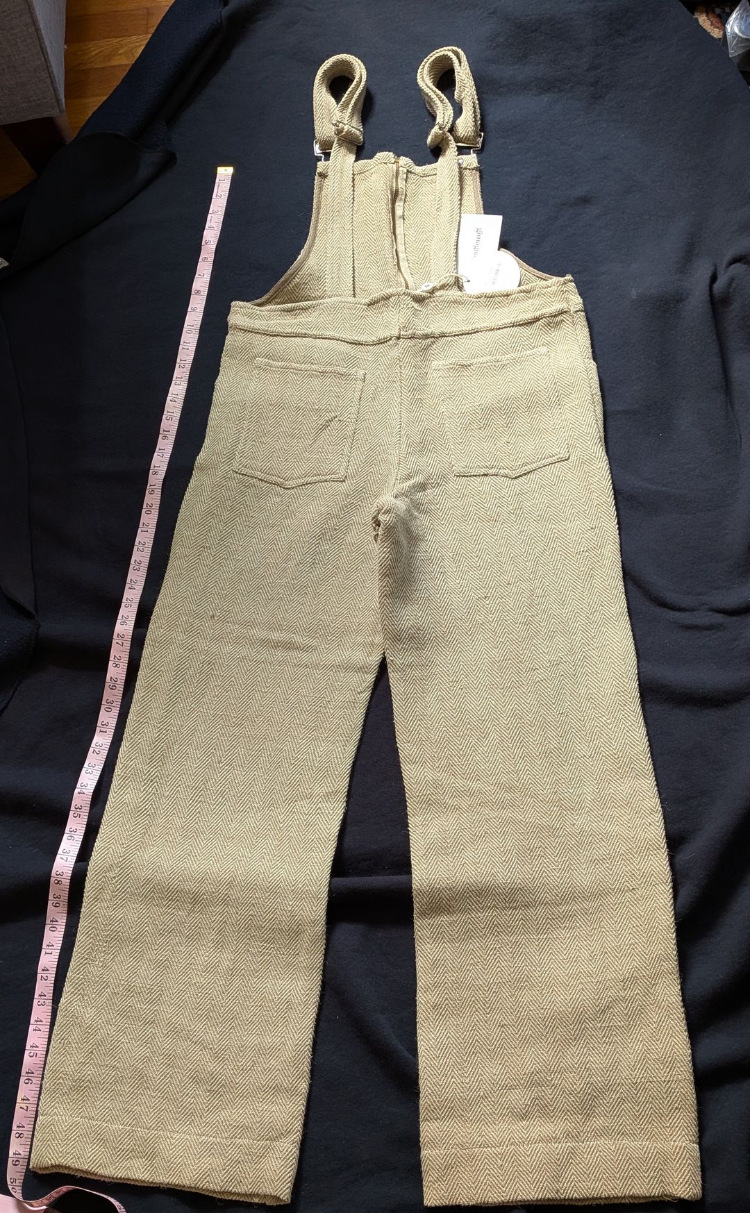 Nubby Thick Cotton Jute Herringbone Overalls Jumpsuit M