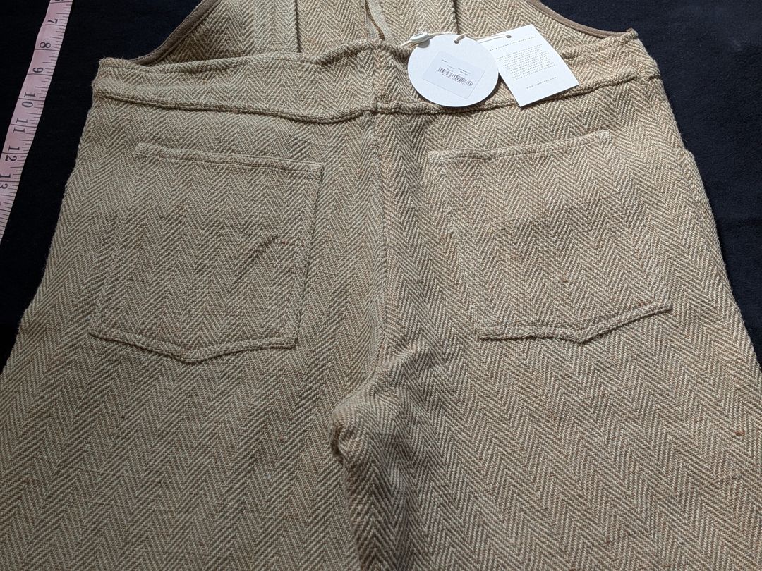 Nubby Thick Cotton Jute Herringbone Overalls Jumpsuit M