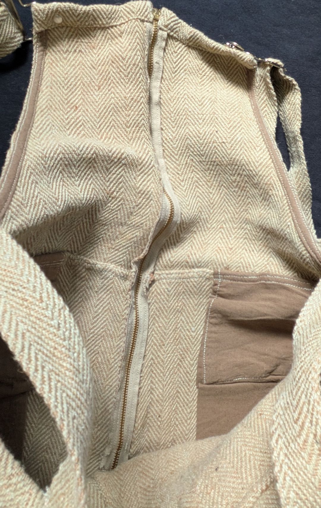 Nubby Thick Cotton Jute Herringbone Overalls Jumpsuit M