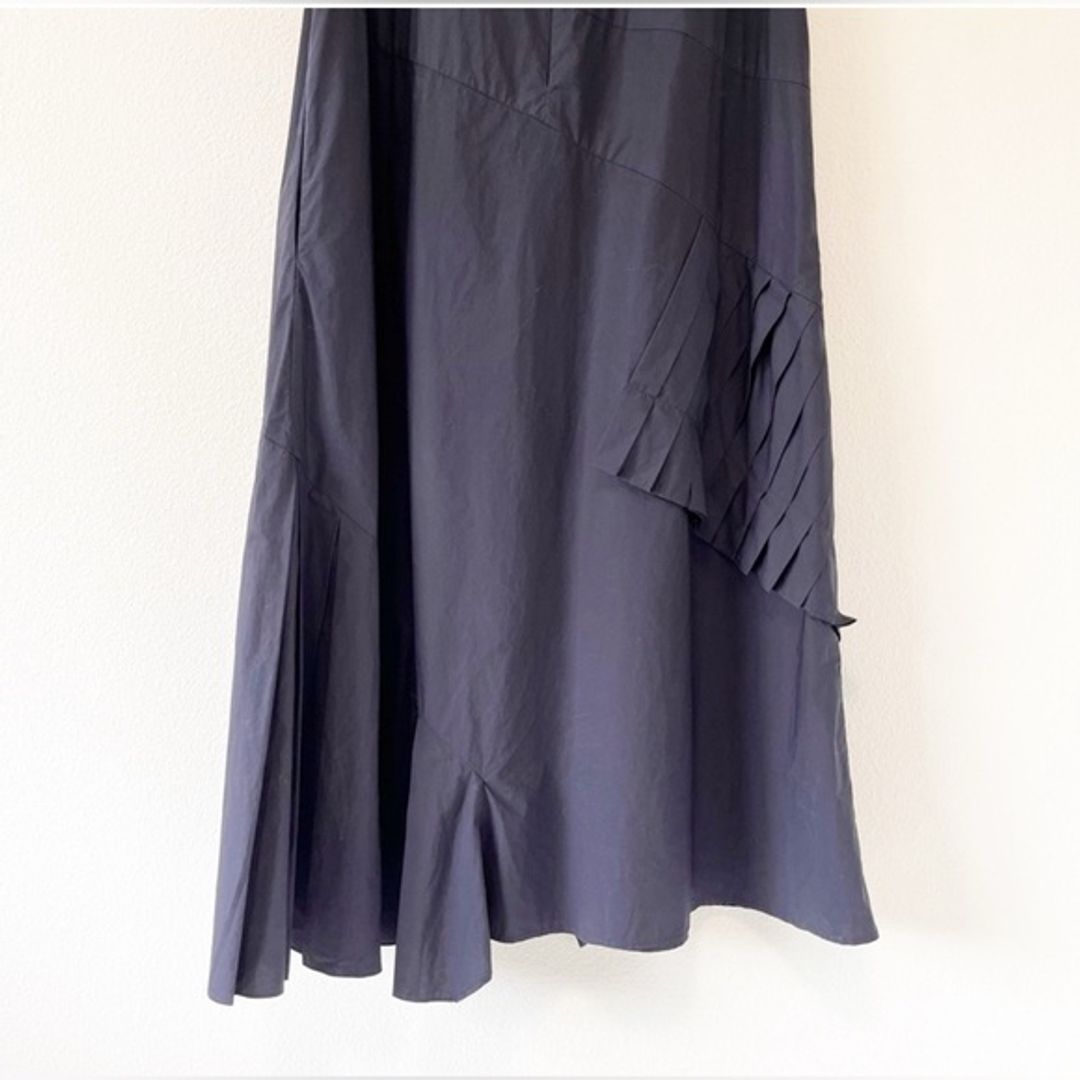 COS A-Line Maxi Dress with Pleated Ruffle Drape in Black or Slate Color