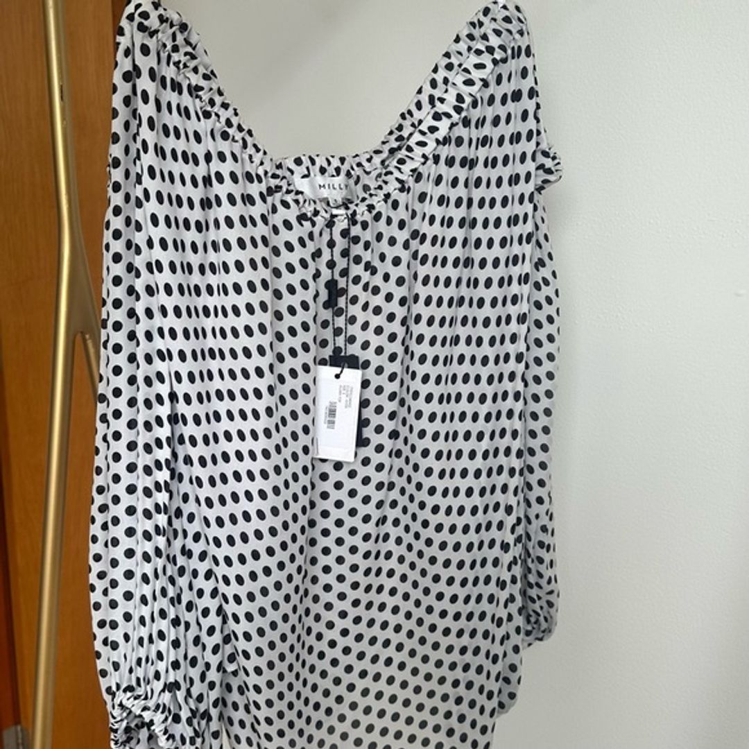 NWT Milly Jillian Black and White Polka Dot Off-Shoulder Blouse