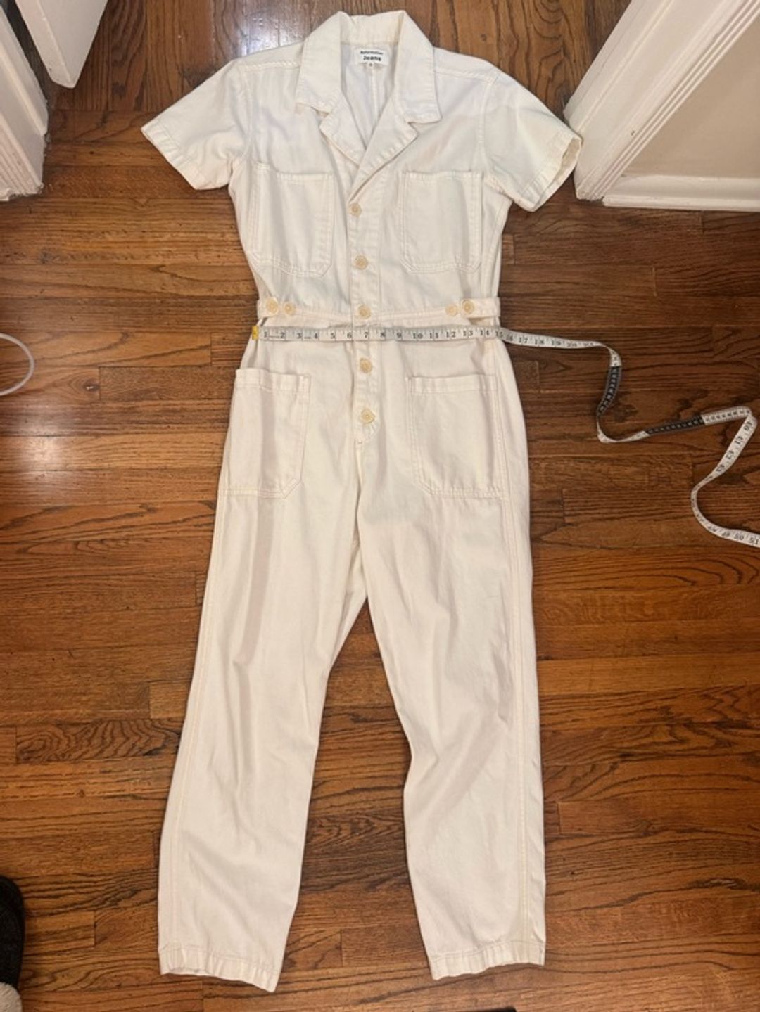 Reformation Morgan Twill White Short-Sleeve Utility Jumpsuit