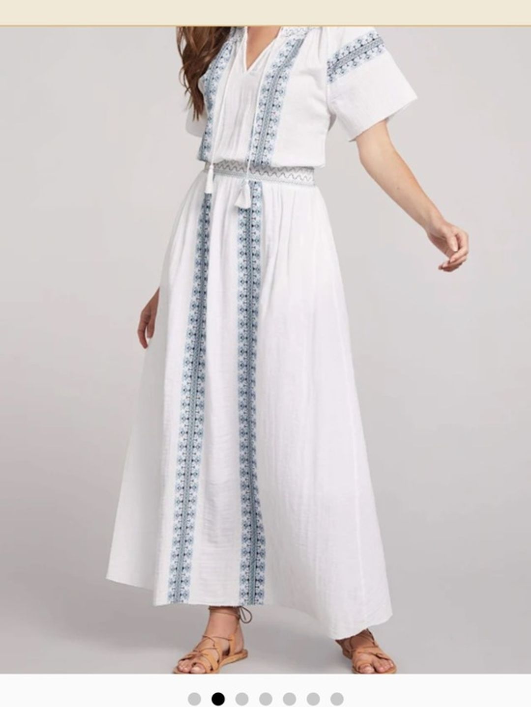 Faherty Catrina White Maxi Dress with Blue Embroidered Panels