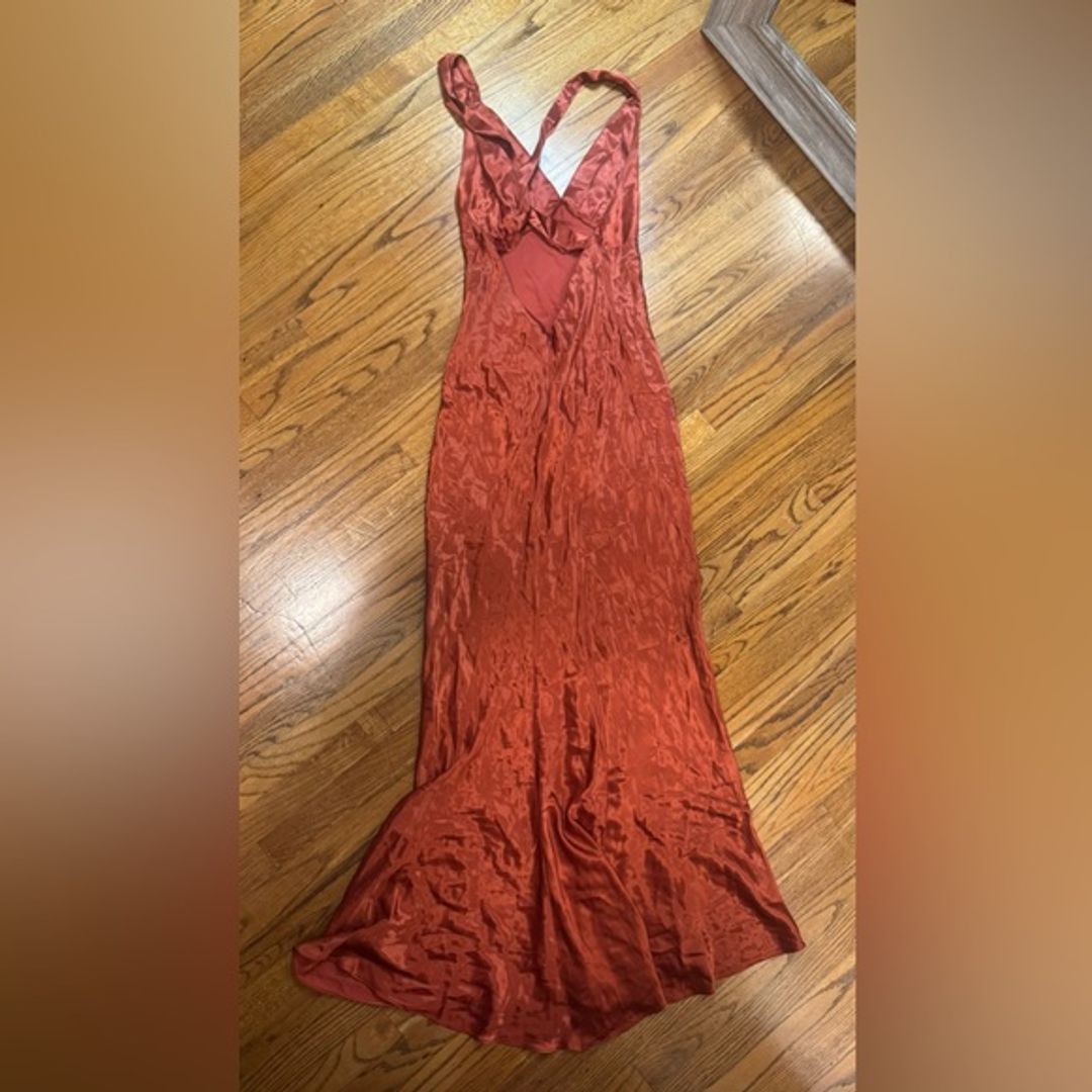 Vintage Kiki USA Rust Orange Satin Maxi Dress