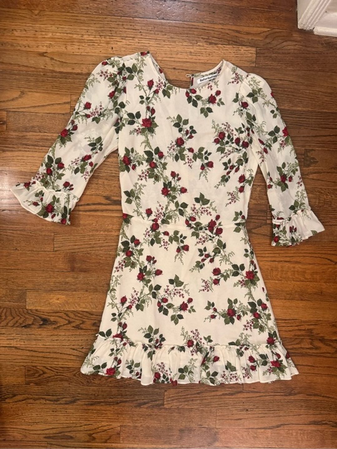 Reformation Doutzen Like New Cream Floral Ruffle Mini Dress