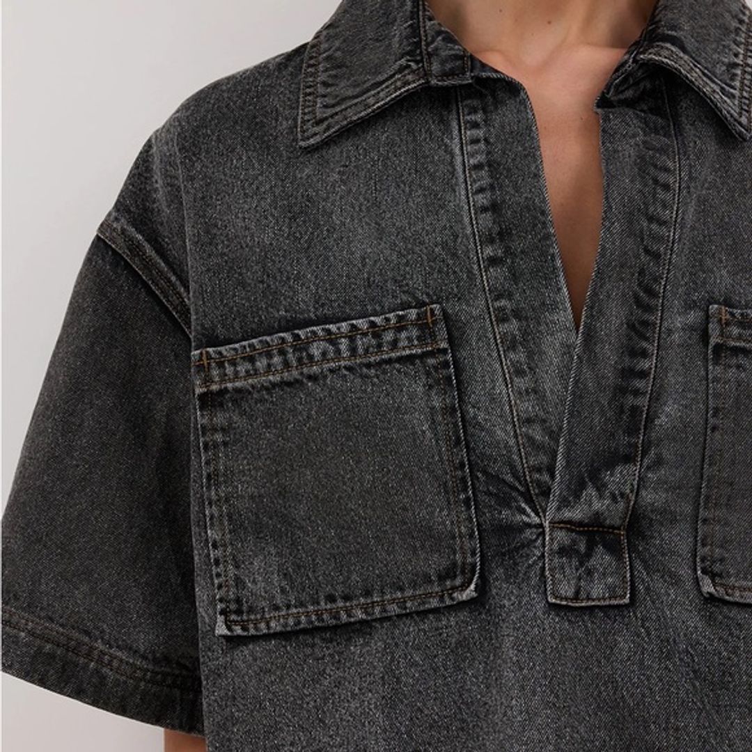 NWT Dissh Mason Washed Black Boxy Denim Shirt in Black