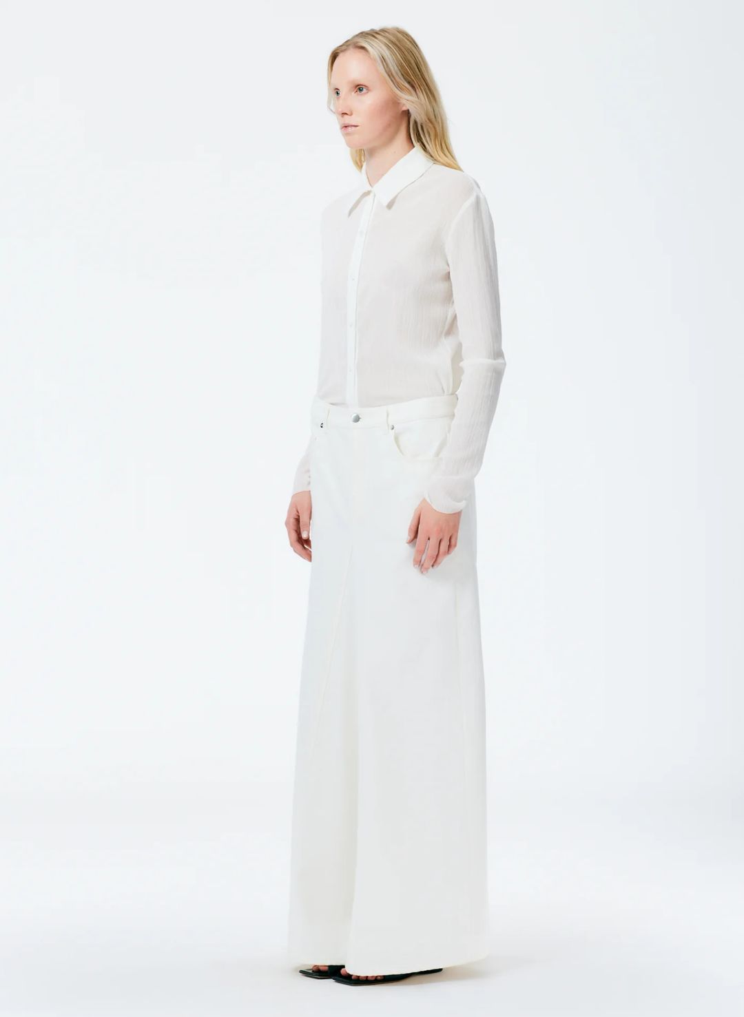 White Denim Godet maxi Skirt