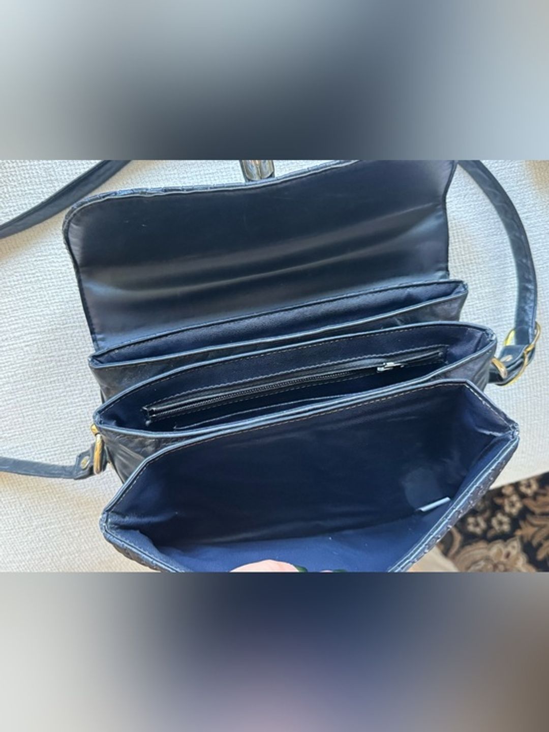 Vintage Navy Woven Leather Crossbody / Shoulder Bag with Gold/Silver Hardware (One Size)
