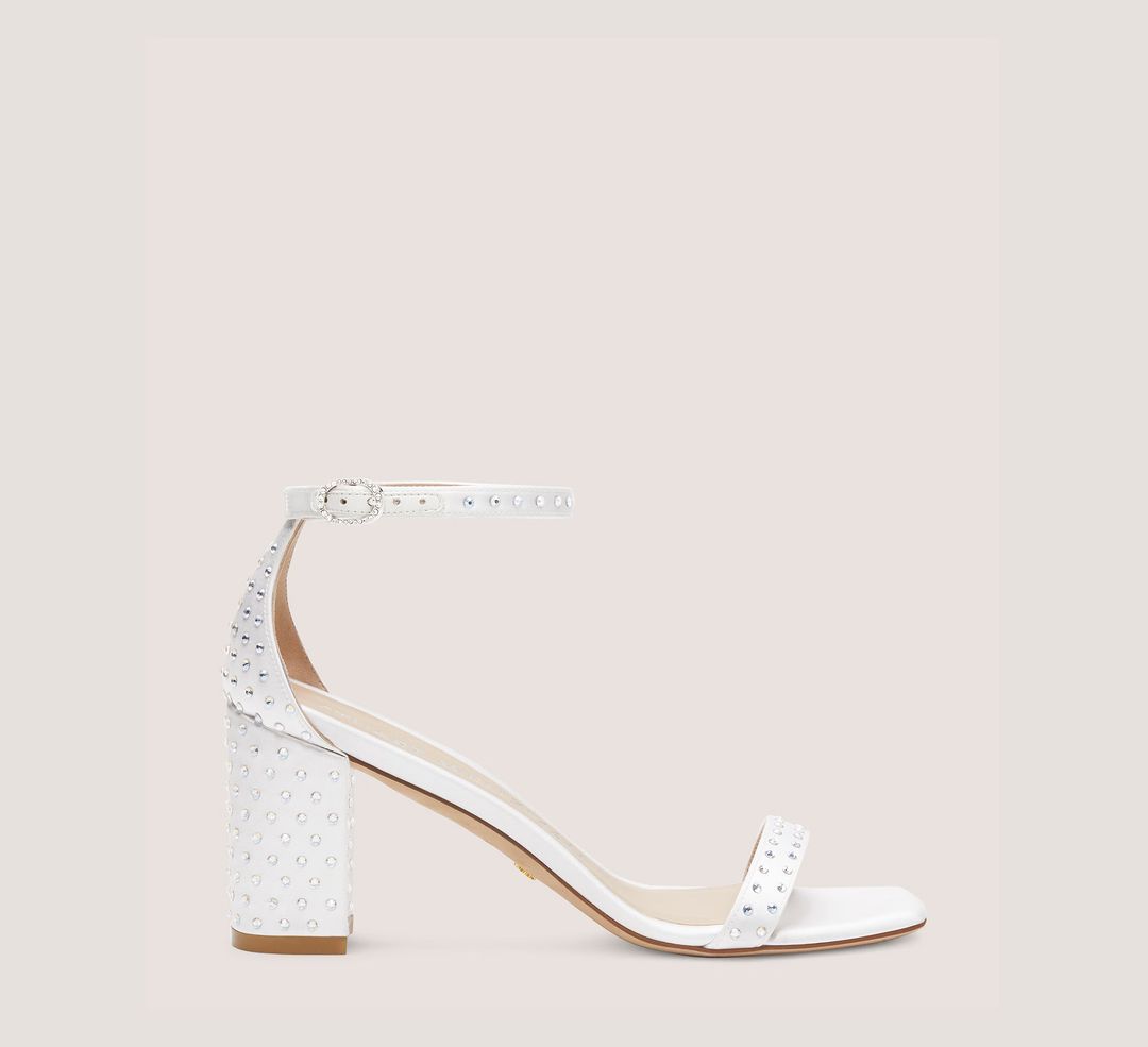 NEW WITH TAGS Nearly Nude 75 Block Shine Sandal in White/moonlight (Nudistcurve)