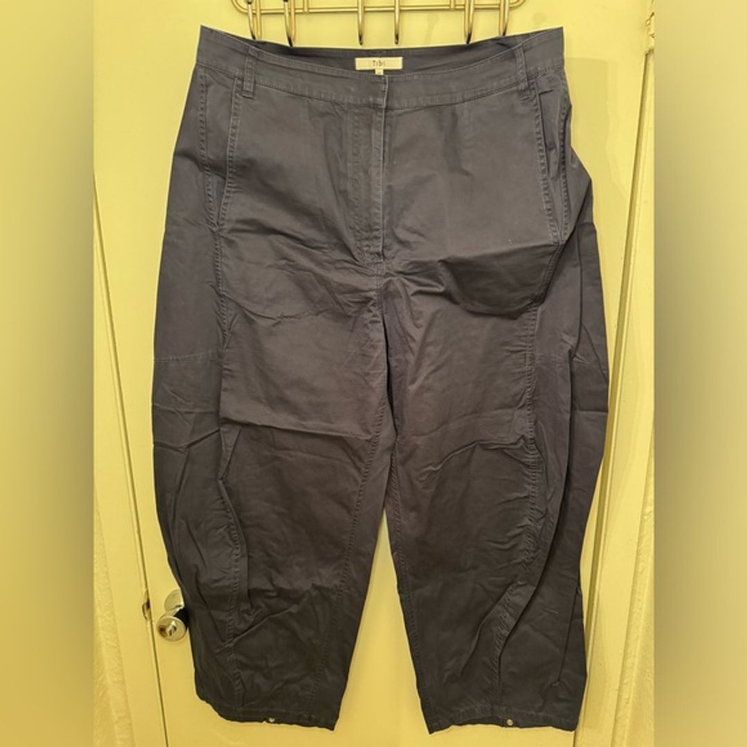 Tibi Summer 2024 Garment Dyed Silky Cotton Sid Pant - Petite Length - Navy