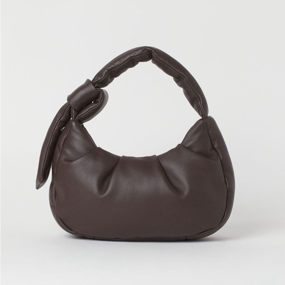 H&M Premium Leather Chocolate Brown Puffer Bag