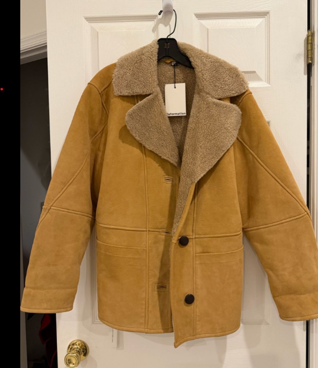 NWT Reformation Veda Luca Suede Shearling Coat Sz S Parmesan Suede Relaxed Fit