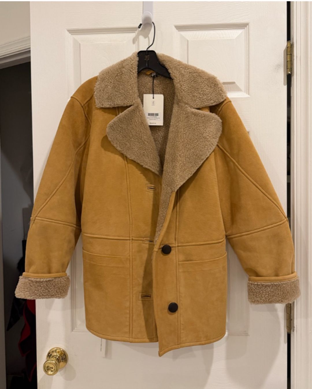 NWT Reformation Veda Luca Suede Shearling Coat Sz S Parmesan Suede Relaxed Fit