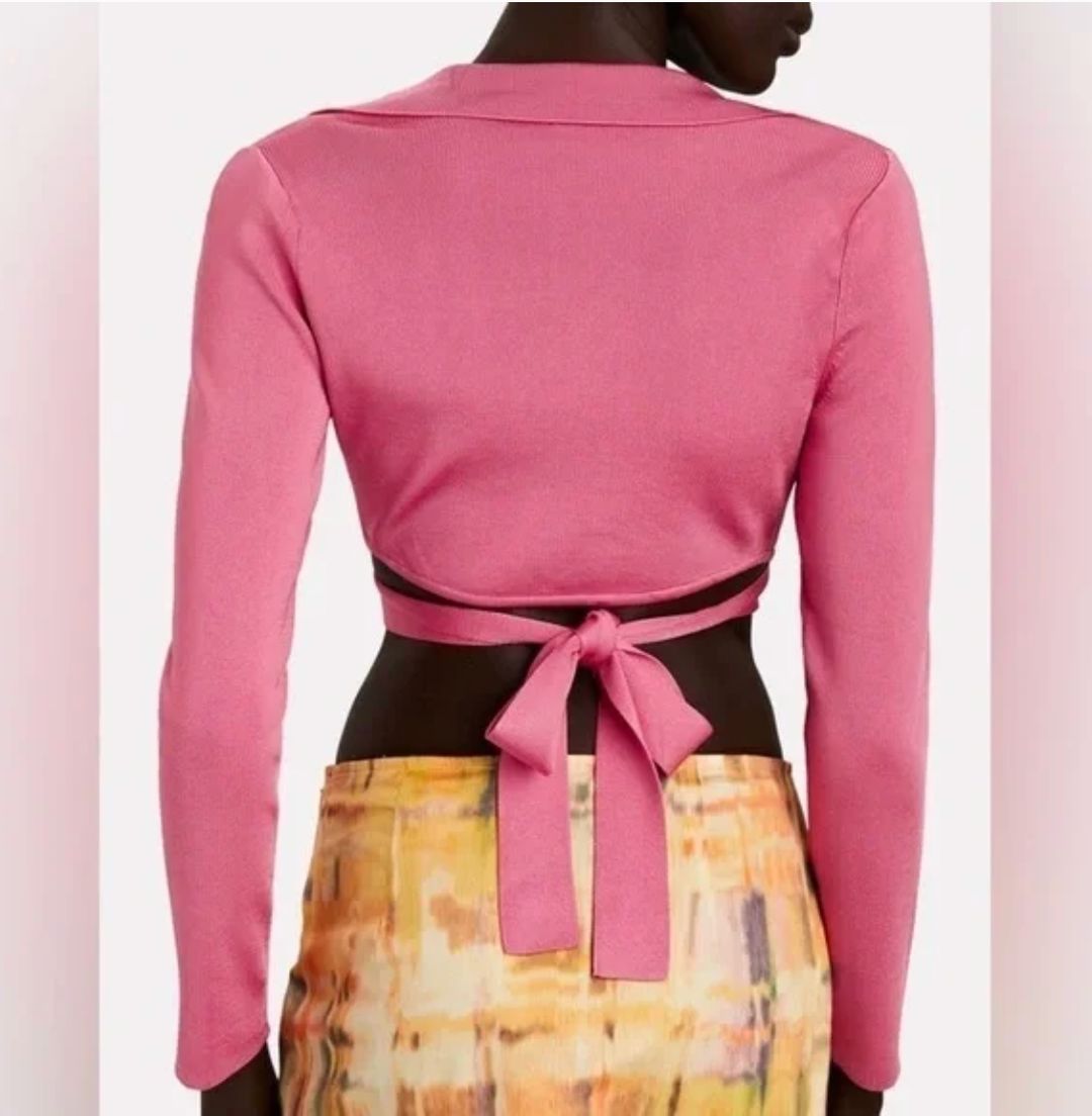 Cult Gaia Pink Knit Cropped Wrap Top
