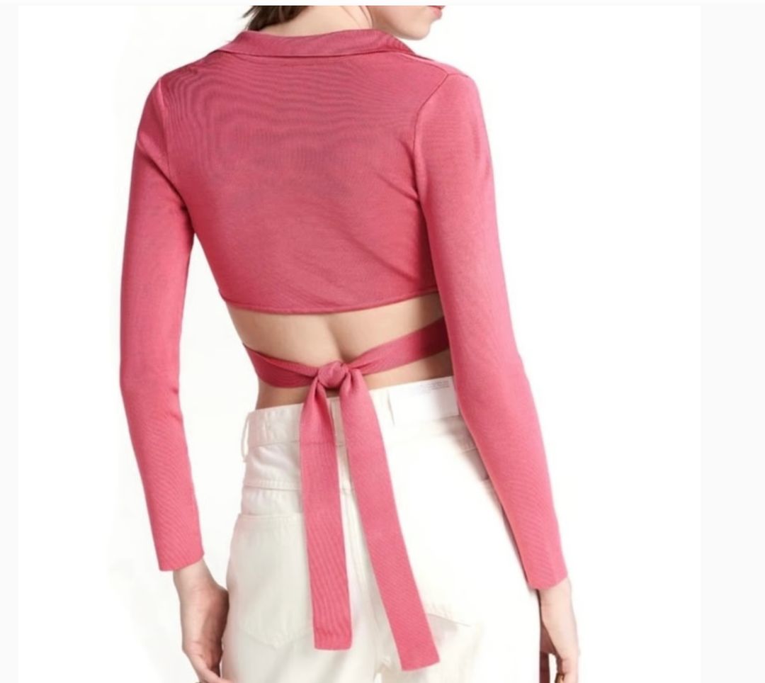 Cult Gaia Pink Knit Cropped Wrap Top