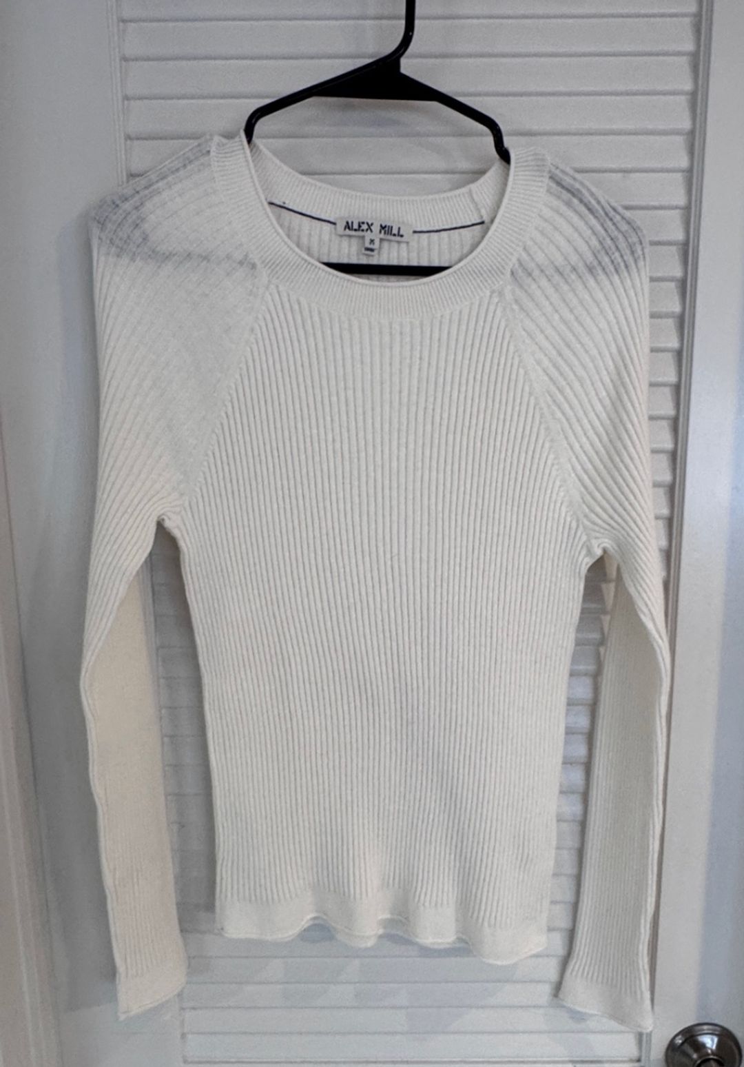 Alex Mill Ribbed Crew Neck Sweater in Ivory 95% Cotton 5% Cashmere