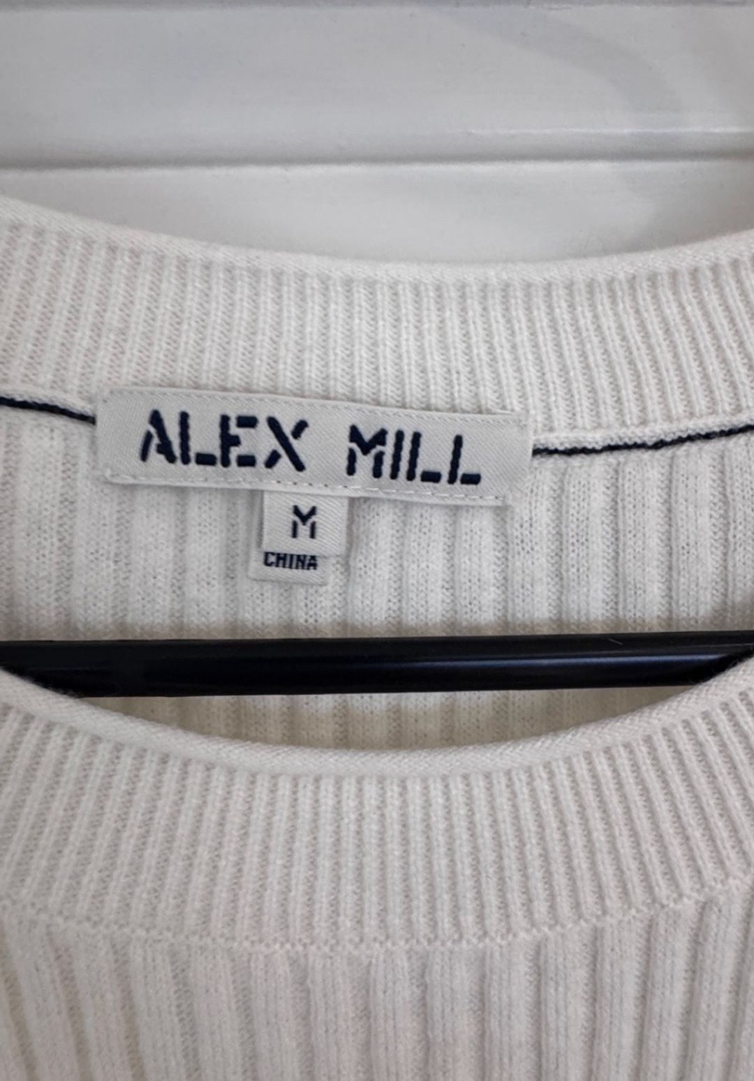 Alex Mill Ribbed Crew Neck Sweater in Ivory 95% Cotton 5% Cashmere
