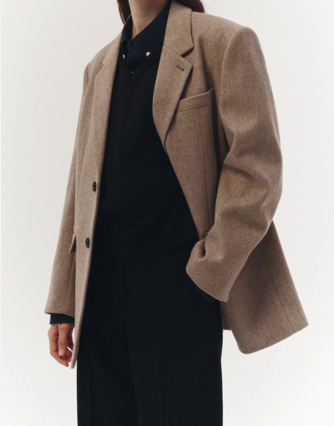 Unisex New Classic 2 Button Wool Blazer (Oatmeal Herringbone