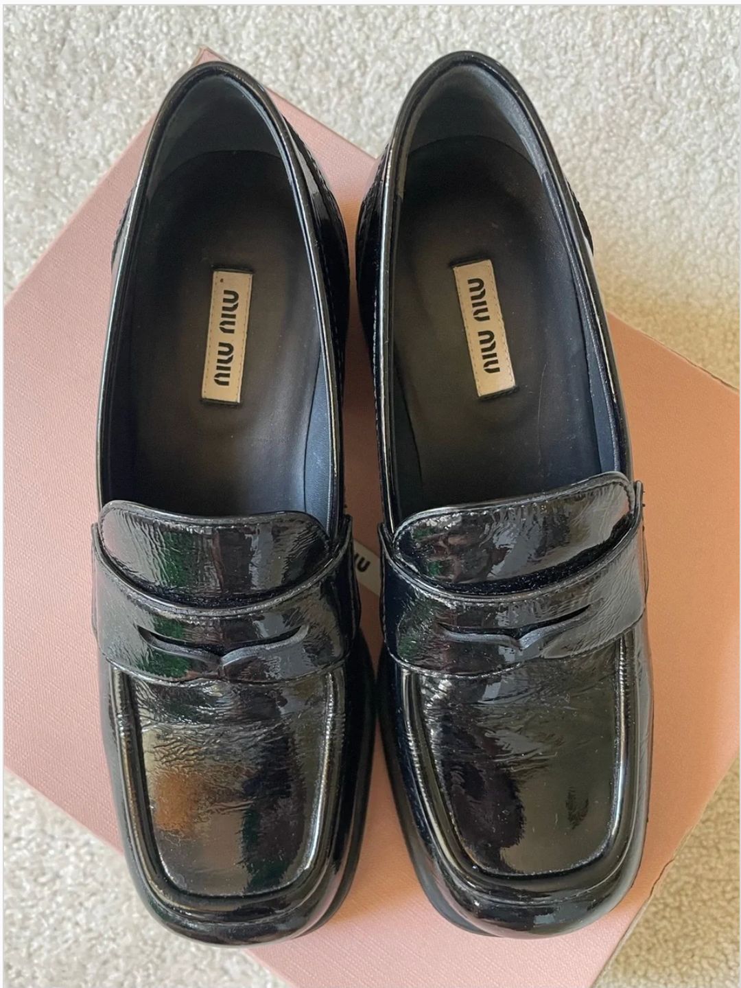 Patent Leather Square Toe Loafer Size 38