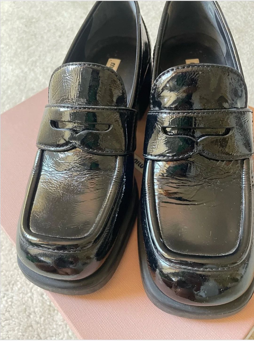 Patent Leather Square Toe Loafer Size 38