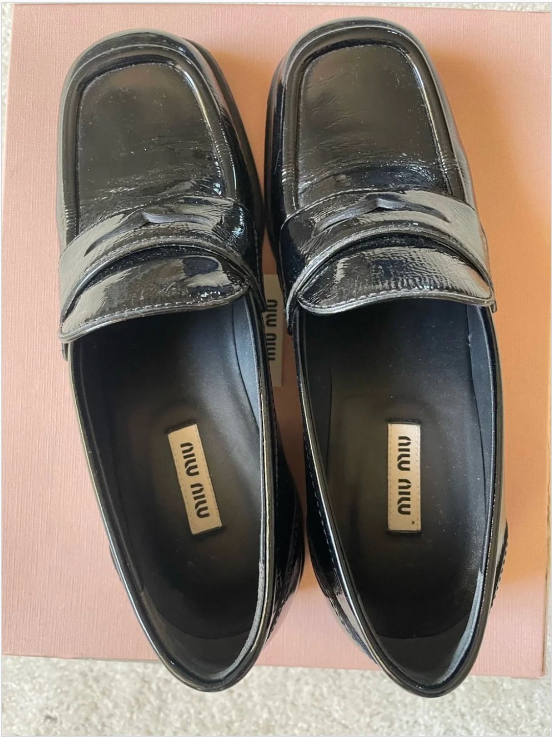 Patent Leather Square Toe Loafer Size 38