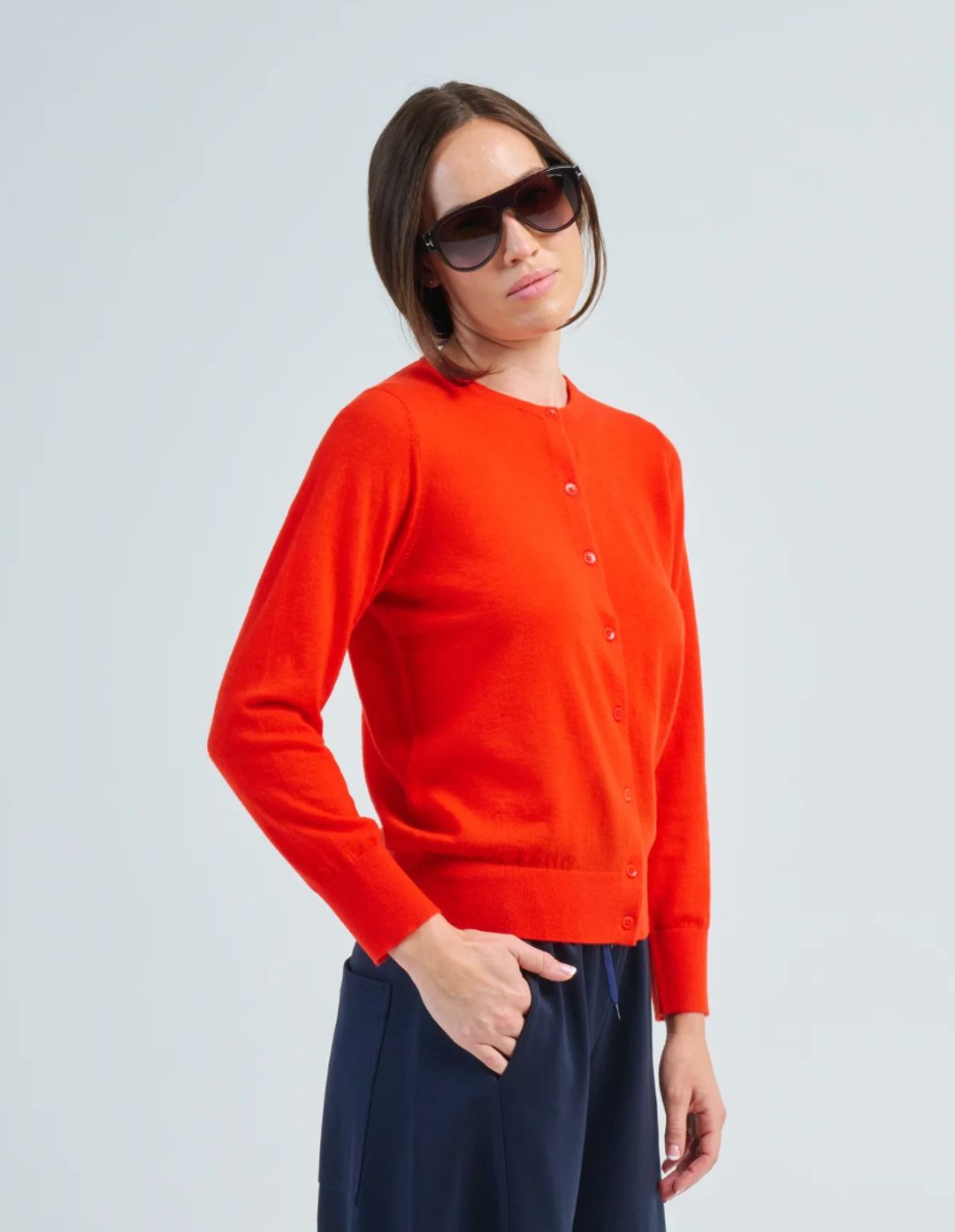 Skinlike Mercerized Wool Shrunken Cardigan 