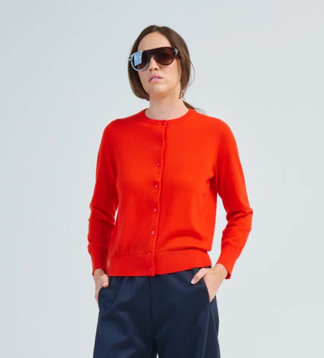 Skinlike Mercerized Wool Shrunken Cardigan
