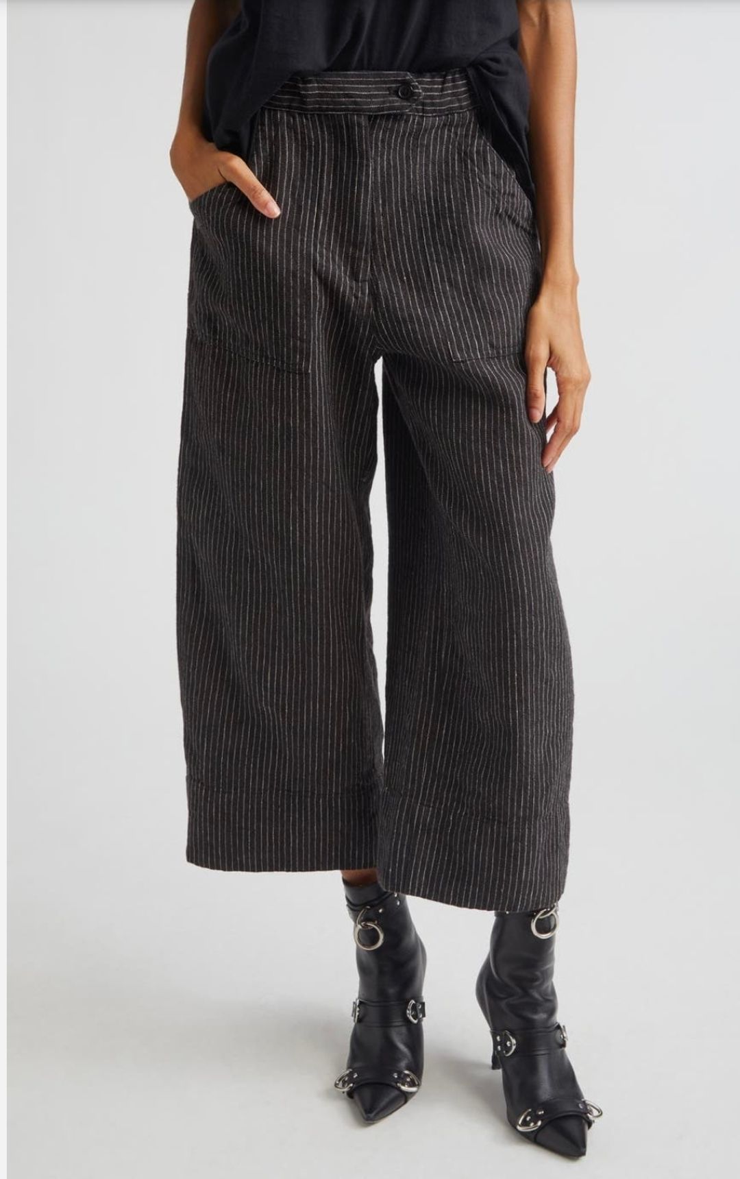 R13 Relaxed Pinstripe Linen Wool Crop Pants