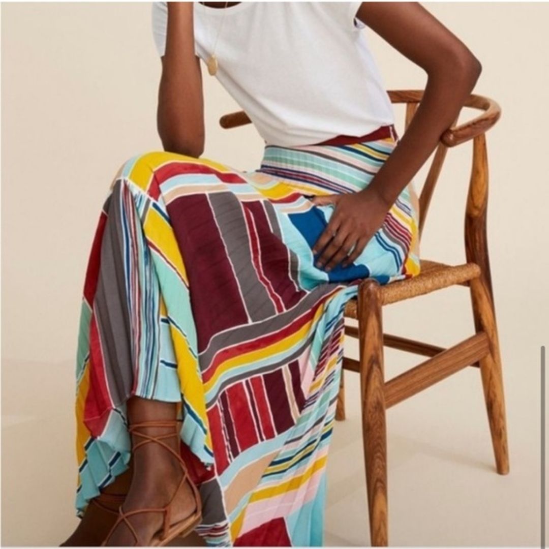 LOFT Cabana Pleated Maxi Skirt in Red