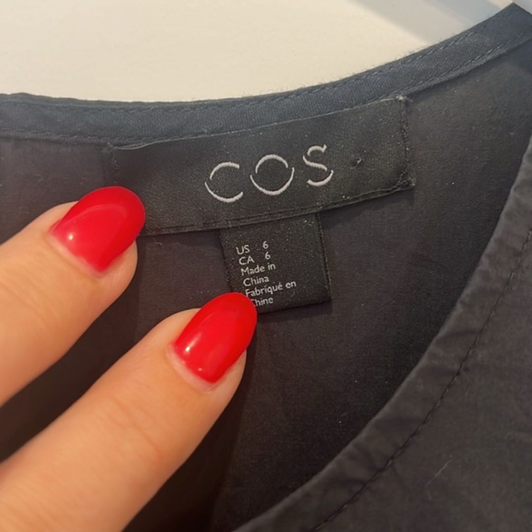 COS A-Line Maxi Dress with Pleated Ruffle Drape in Black or Slate Color