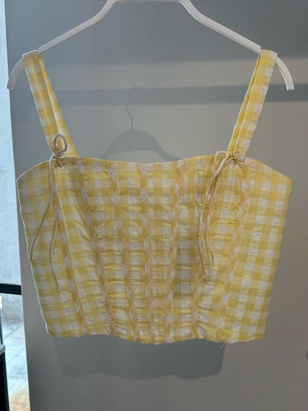 NWT Line & Dot Juni Corset Yellow Gingham Tie-Strap Top