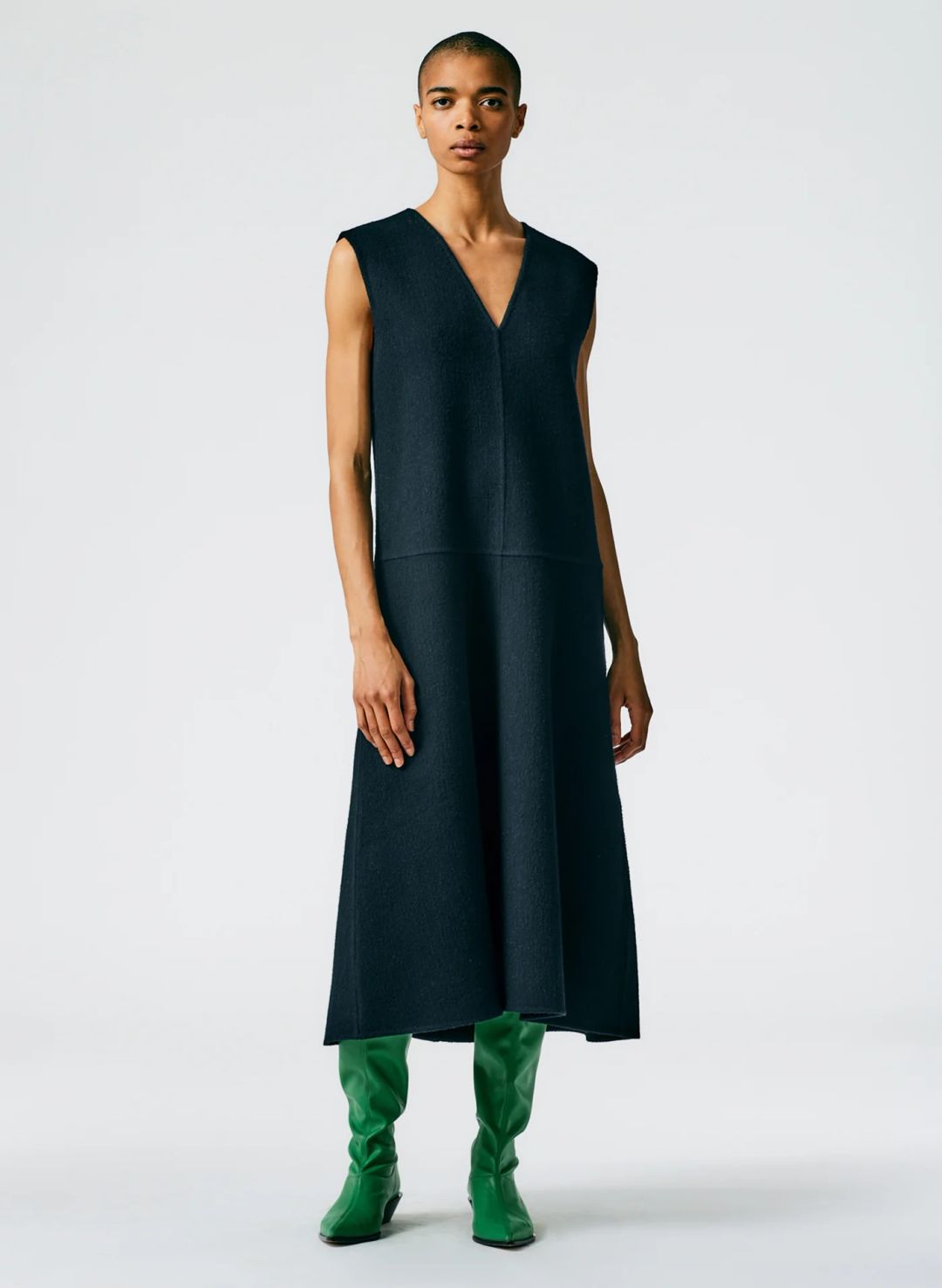 Luxe Double Faced Wool Angora V-Neck Dress
