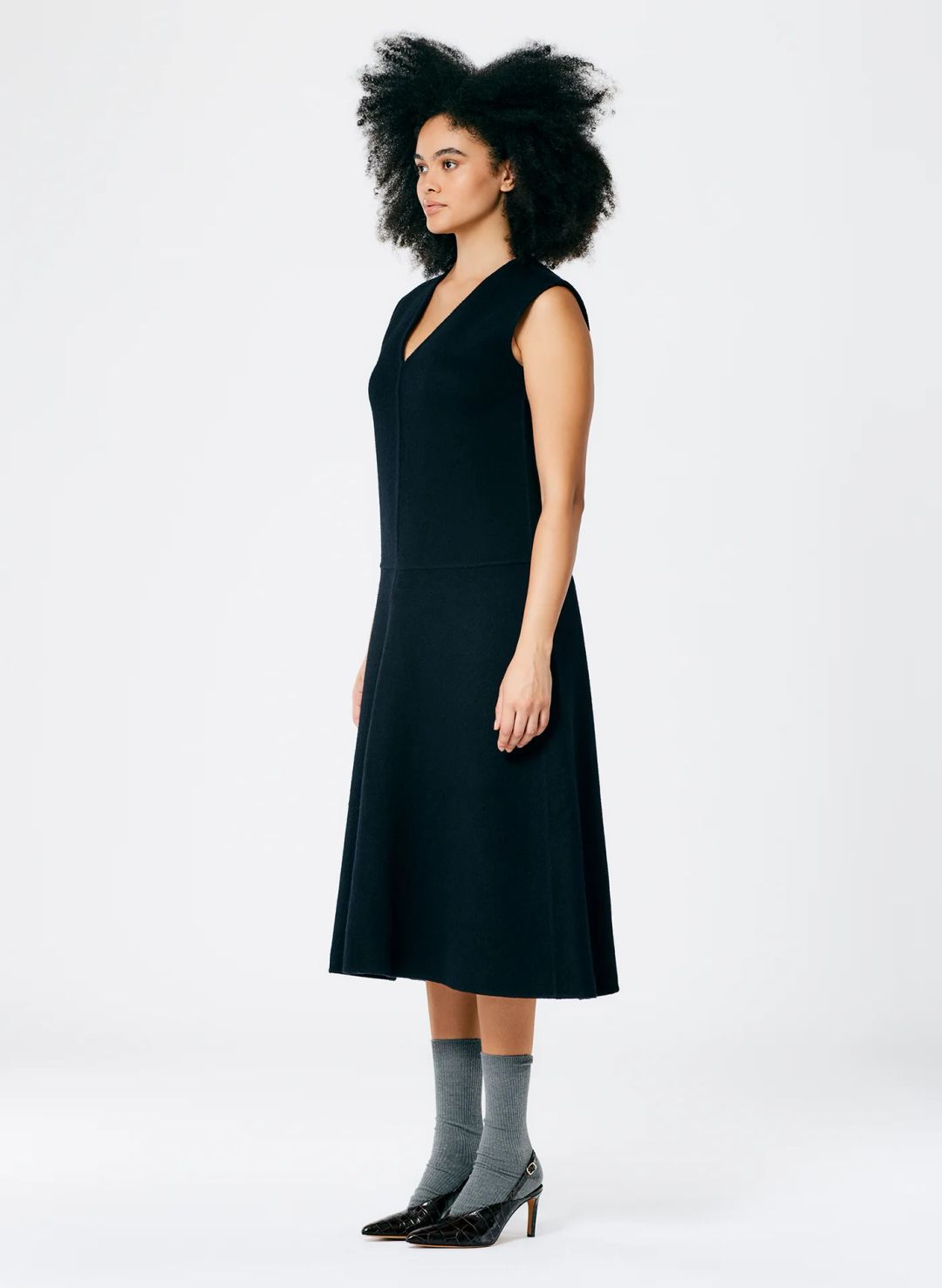 Luxe Double Faced Wool Angora V-Neck Dress