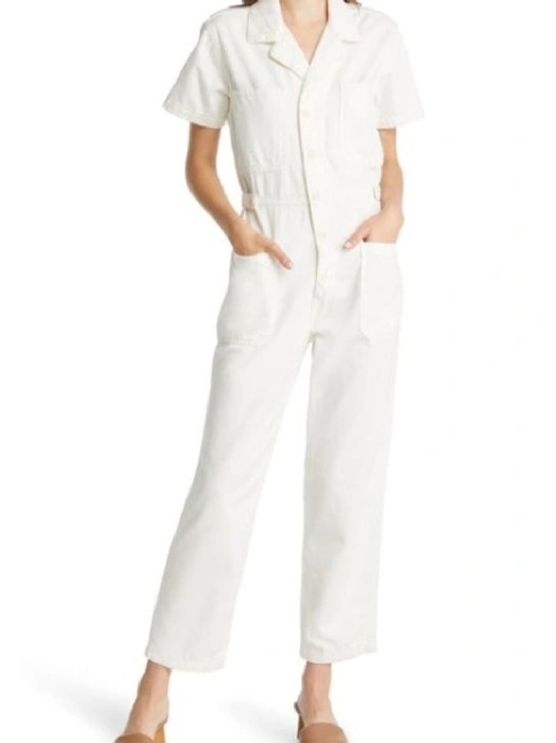 Reformation Morgan Twill White Short-Sleeve Utility Jumpsuit