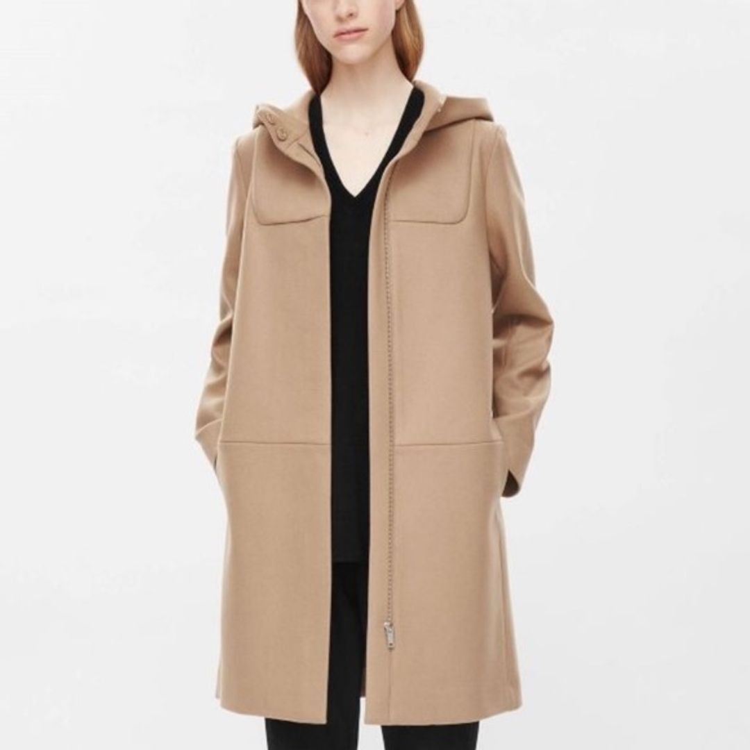 COS Black Hooded Wool Duffle Coat