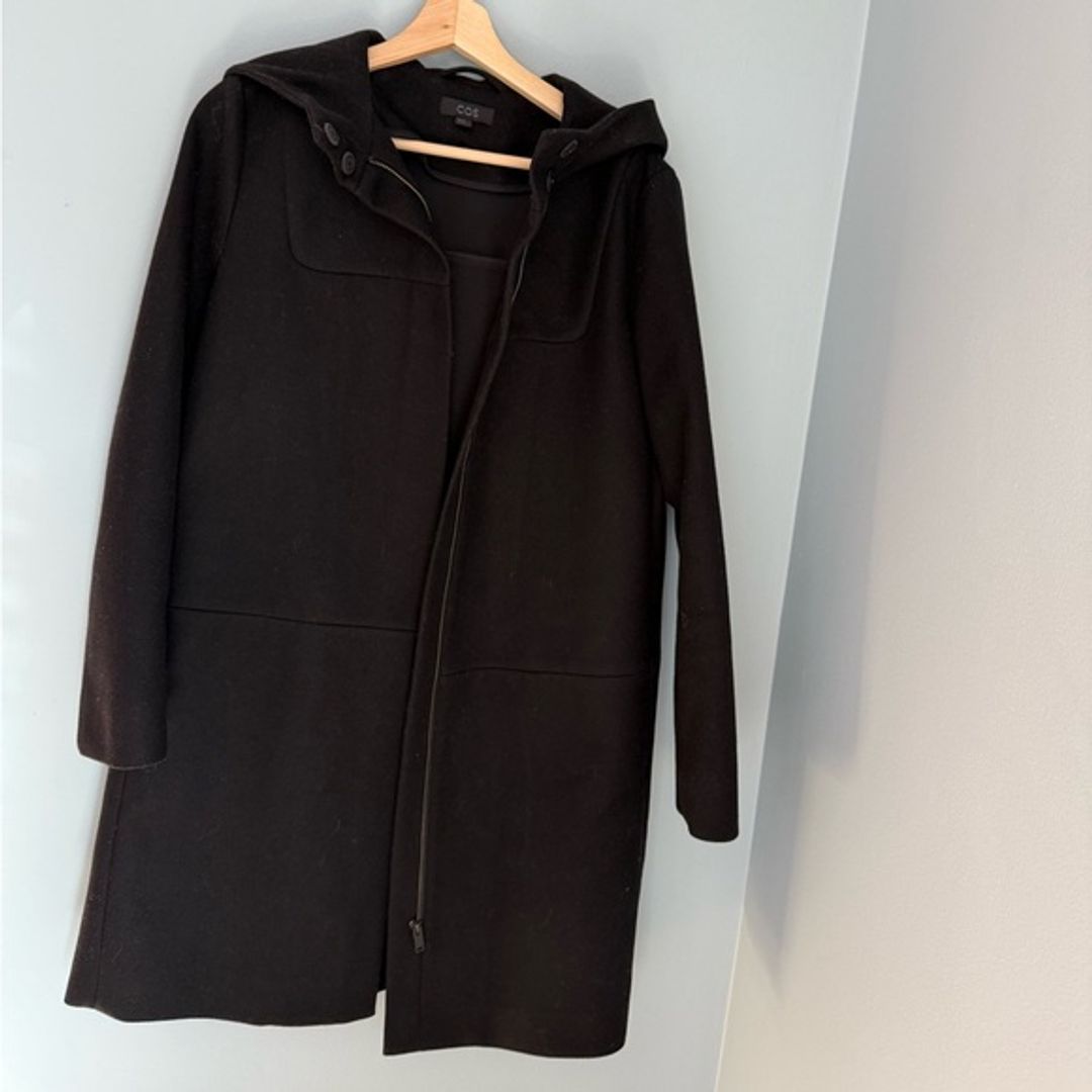 COS Black Hooded Wool Duffle Coat