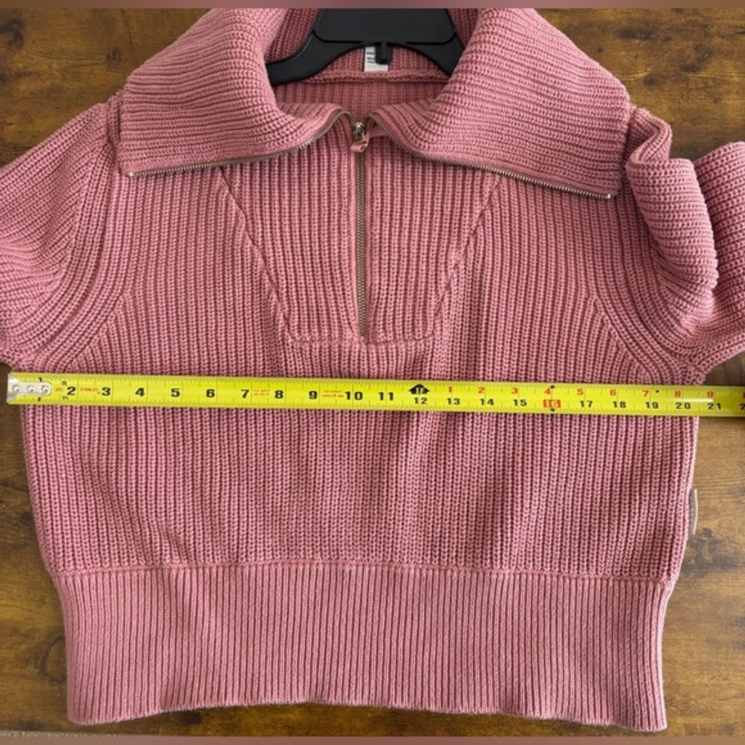 Varley Mentone Half Zip Rose Pink Ribbed V-Neck Sweater