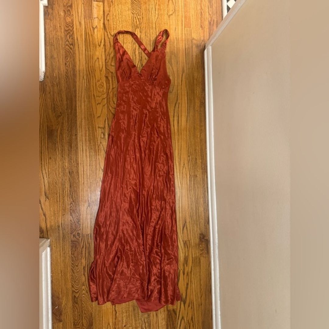 Vintage Kiki USA Rust Orange Satin Maxi Dress