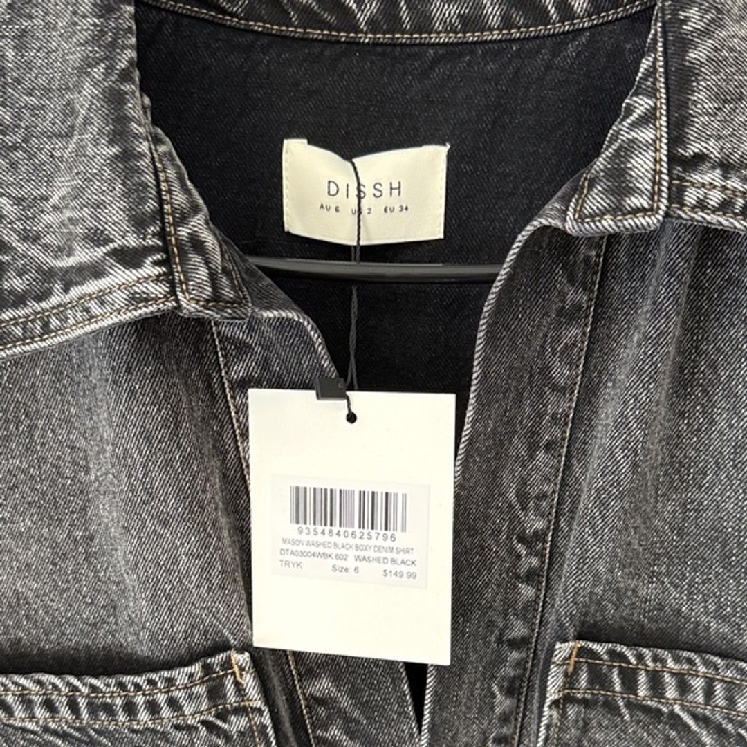 NWT Dissh Mason Washed Black Boxy Denim Shirt in Black