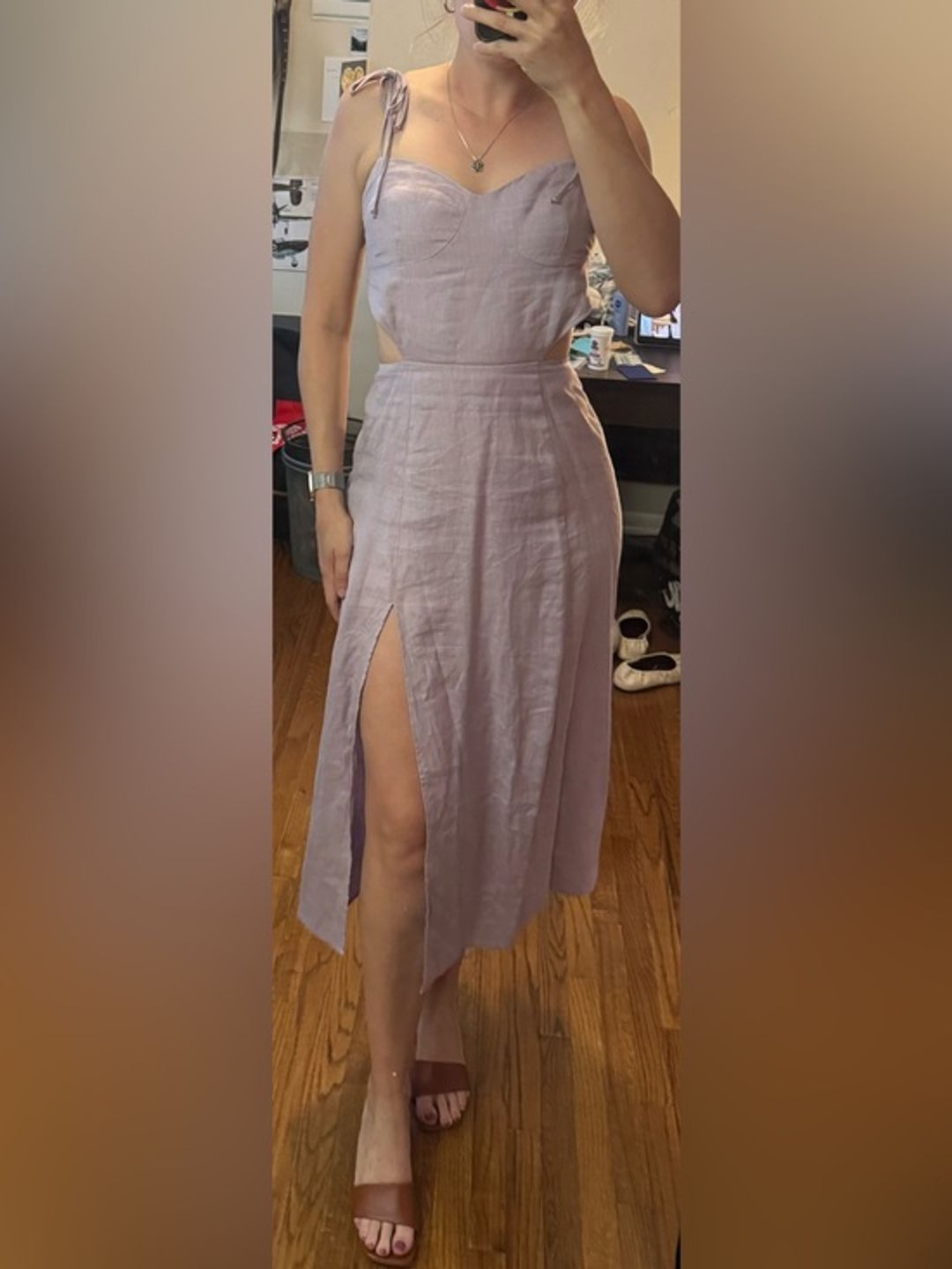 Reformation Alessa Linen Tie Shoulder Midi Dress