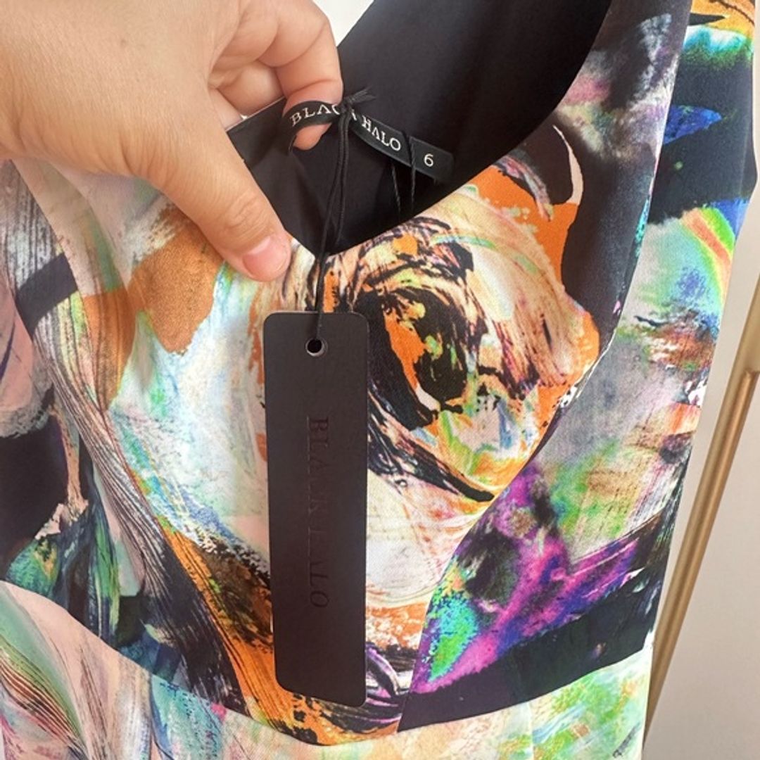 NWT Black Halo Multicolor Abstract Floral Print Mini Dress