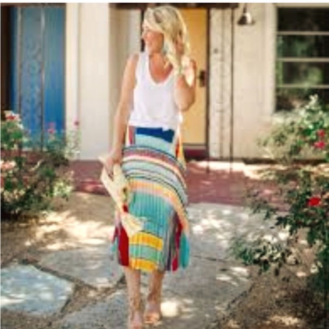 LOFT Cabana Pleated Maxi Skirt in Red