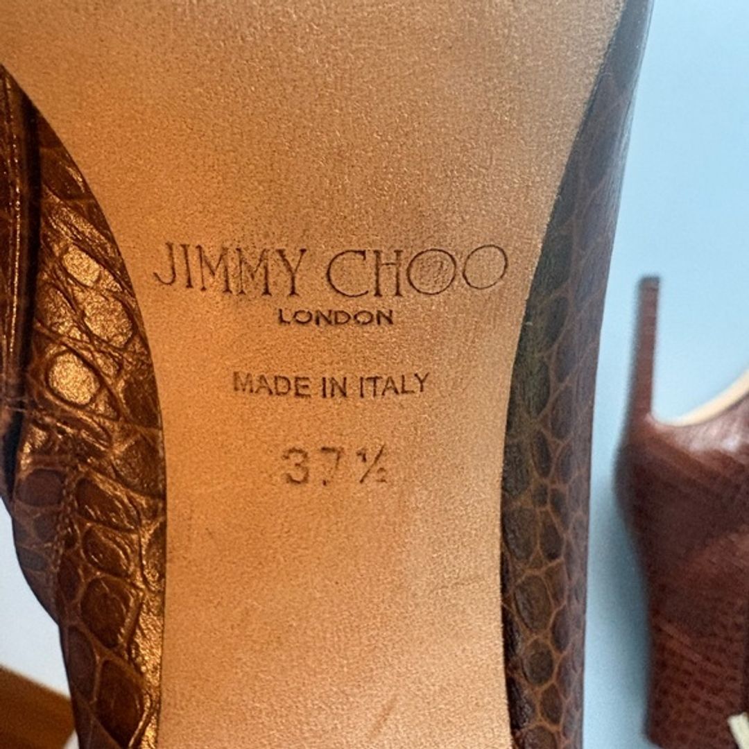 Jimmy Choo Camel Croc-Embossed High Heel Ankle Boots 12 US