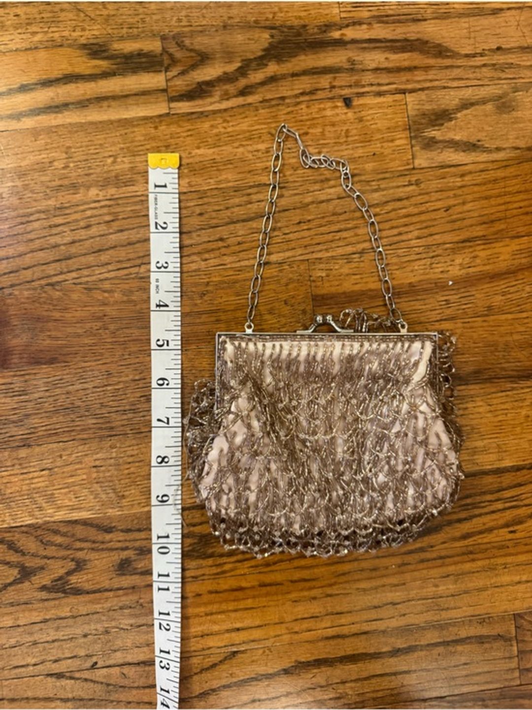 Vintage Champagne Beaded Satin Evening Bag